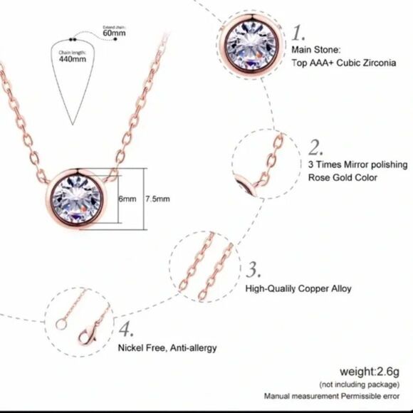 Classic 1 Carat Round CZ Layering Necklace Rose Gold, Silver, Gold - Picture 6 of 13